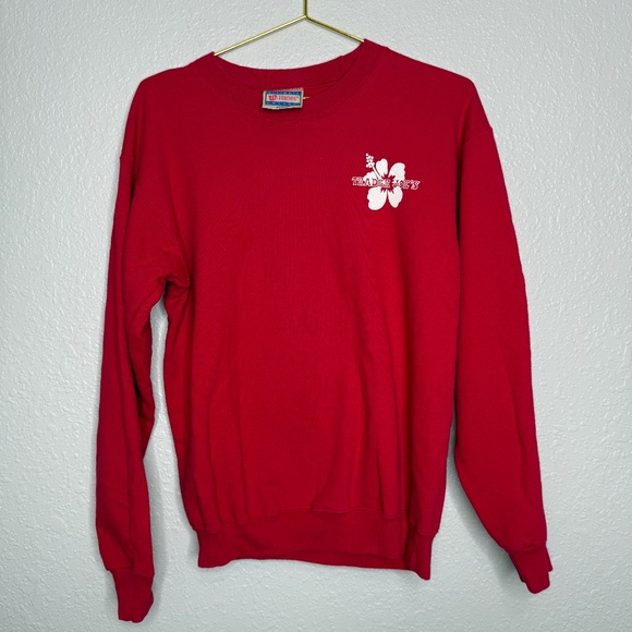 Trader Joe's Tops - Pre-Owned Red Trader Joe's crewneck sweatshirt w/hibiscus flower logo Size small